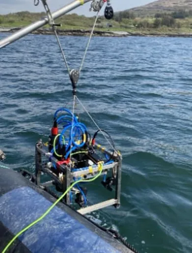Lowering survey equipment from a boat